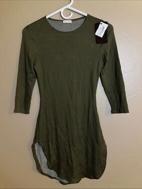 Long Sleeve Scoop Neck Olive Dress